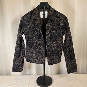 Nine West Leopard Print Denim Jacket Small Stretch Animal Print Jean Jacket
